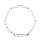 Chain Necklace with Navy & Lagoon Sliding Rings - White Silver