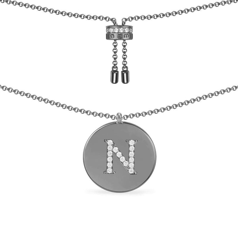 Alphabet Adjustable Necklace - Dark Grey Silver