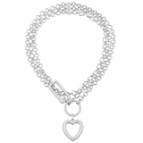 Heart Circle And Rectangle Triple Chain Necklace - White Silver