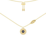 Tropical Sun Adjustable Necklace with Blue Stones - Yellow Silver