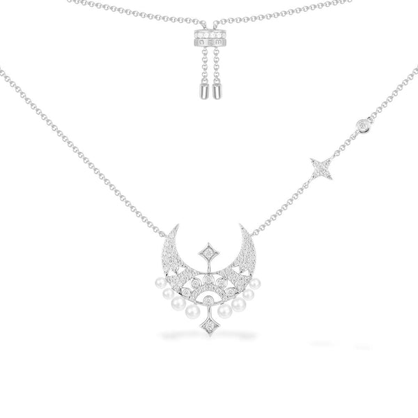 Moon & Stars Adjustable Necklace - White Silver