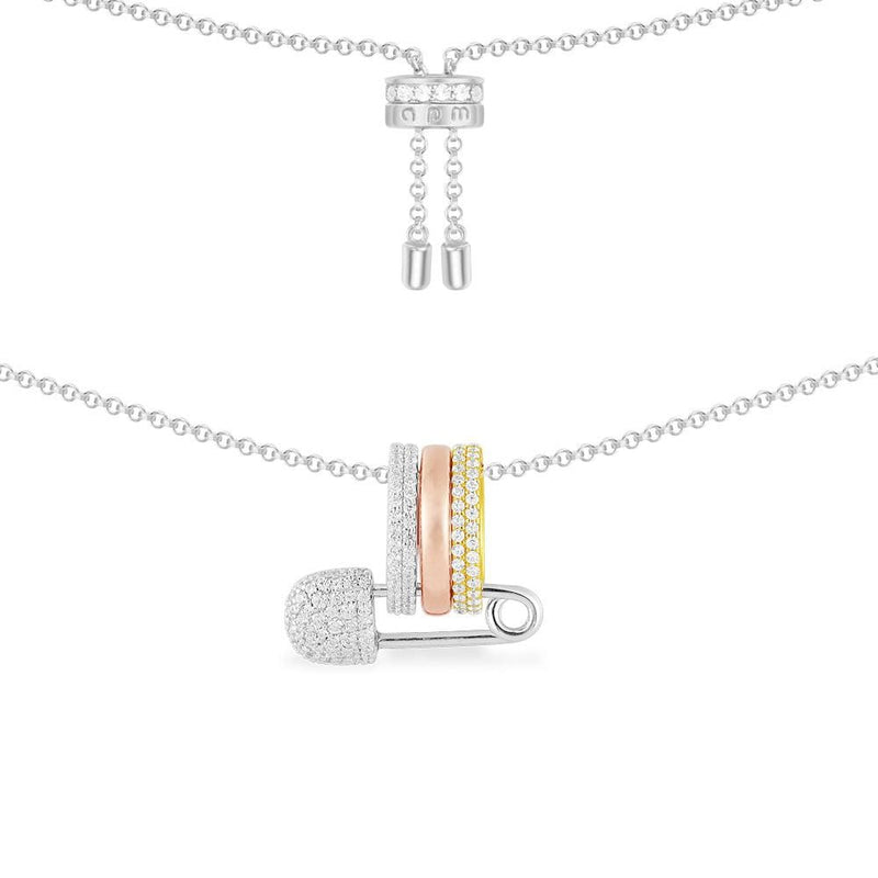 Multicolor Safety Pin Adjustable Necklace - White Silver