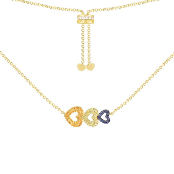 Triple Heart Adjustable Necklace - Yellow Silver