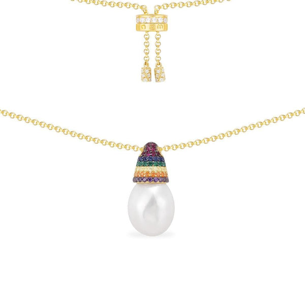 Rainbow Pearl Adjustable Necklace - Yellow Silver