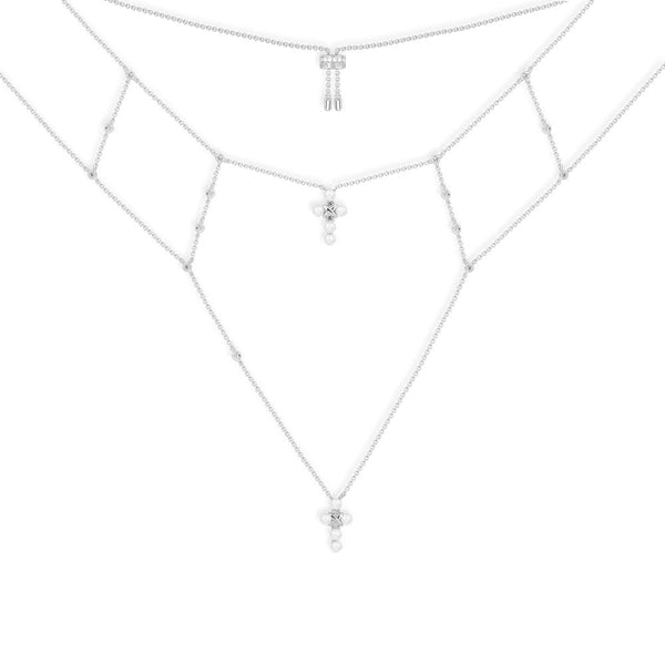 Double Cross Adjustable Necklace - White Silver