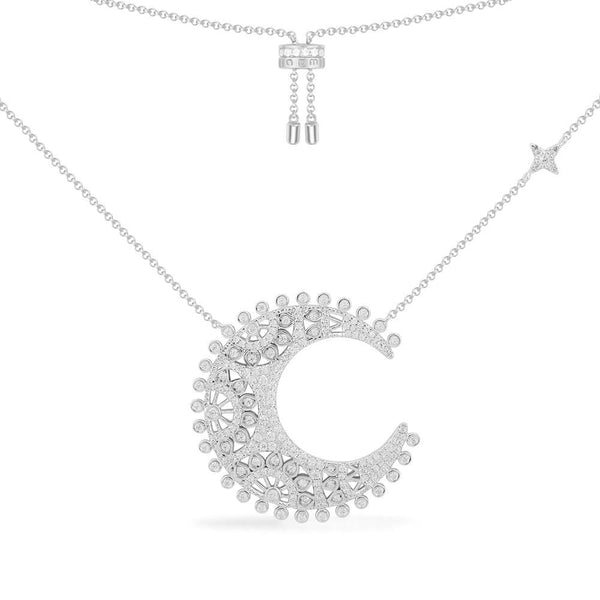 Moon Adjustable Statement Necklace - White Silver