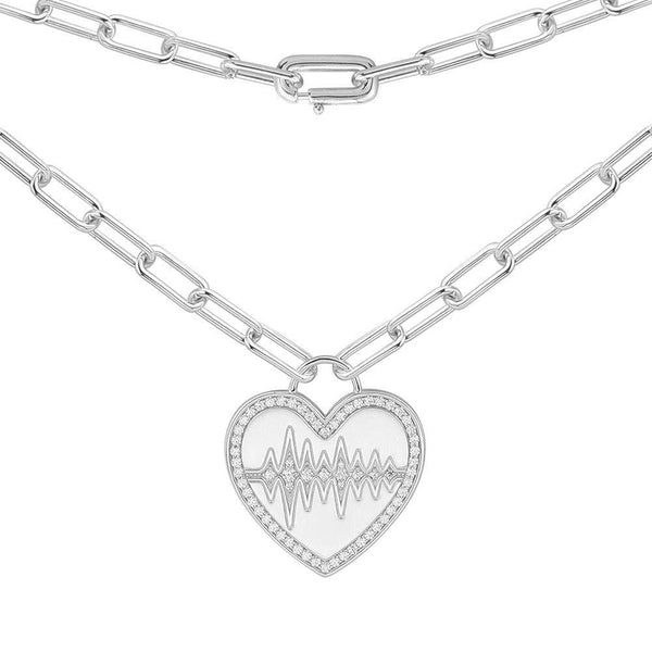 Heart Beat Necklace - White Silver