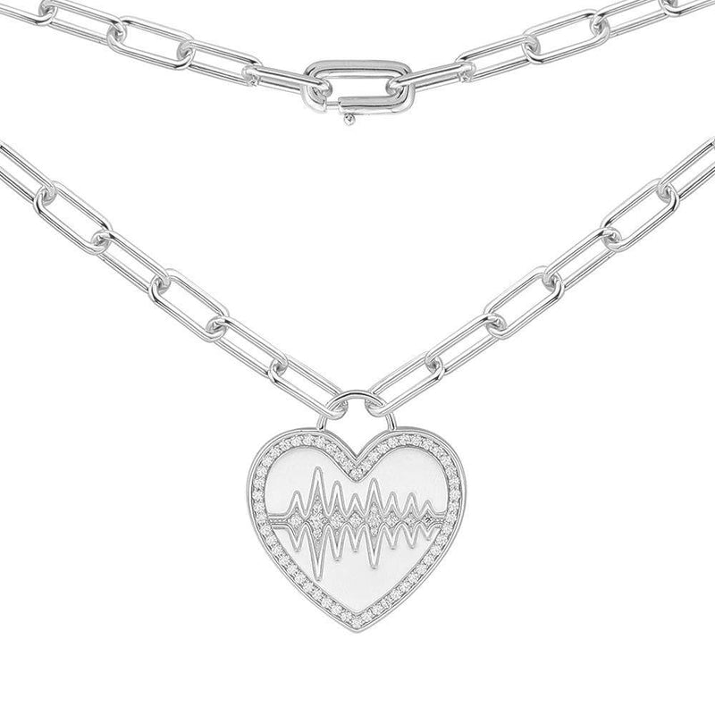 Heart Beat Necklace - White Silver