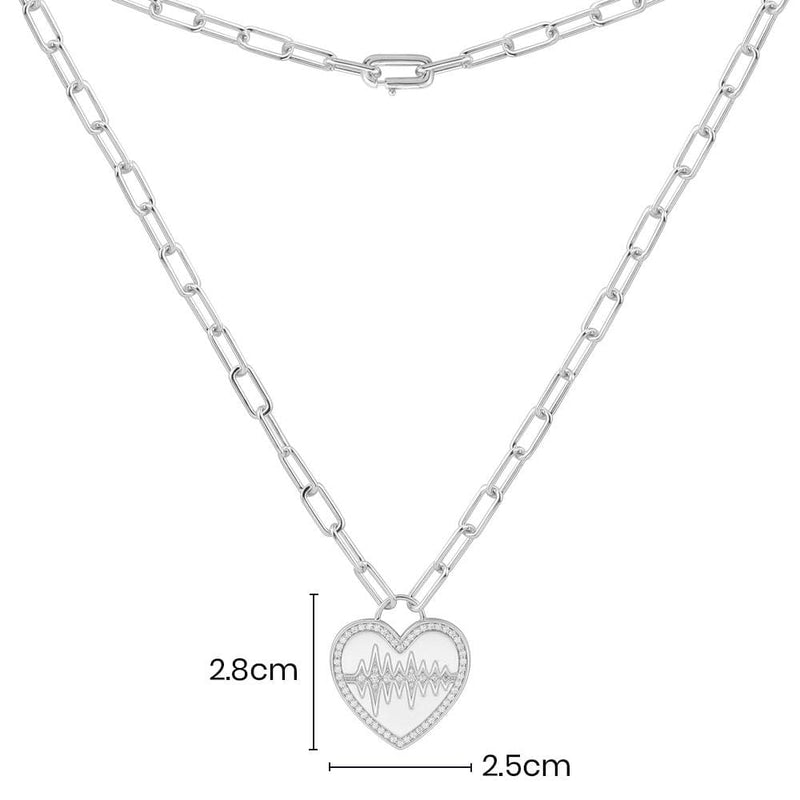 Heart Beat Necklace - White Silver