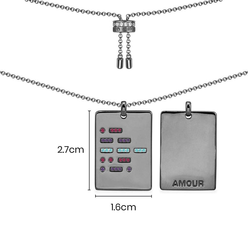 AMOUR Morse Code Adjustable Necklace - Dark Grey Silver