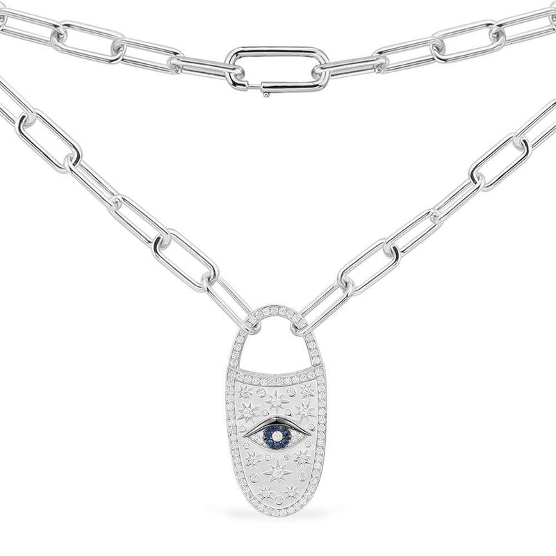 Lucky Eye Lock Chain Necklace - White Silver