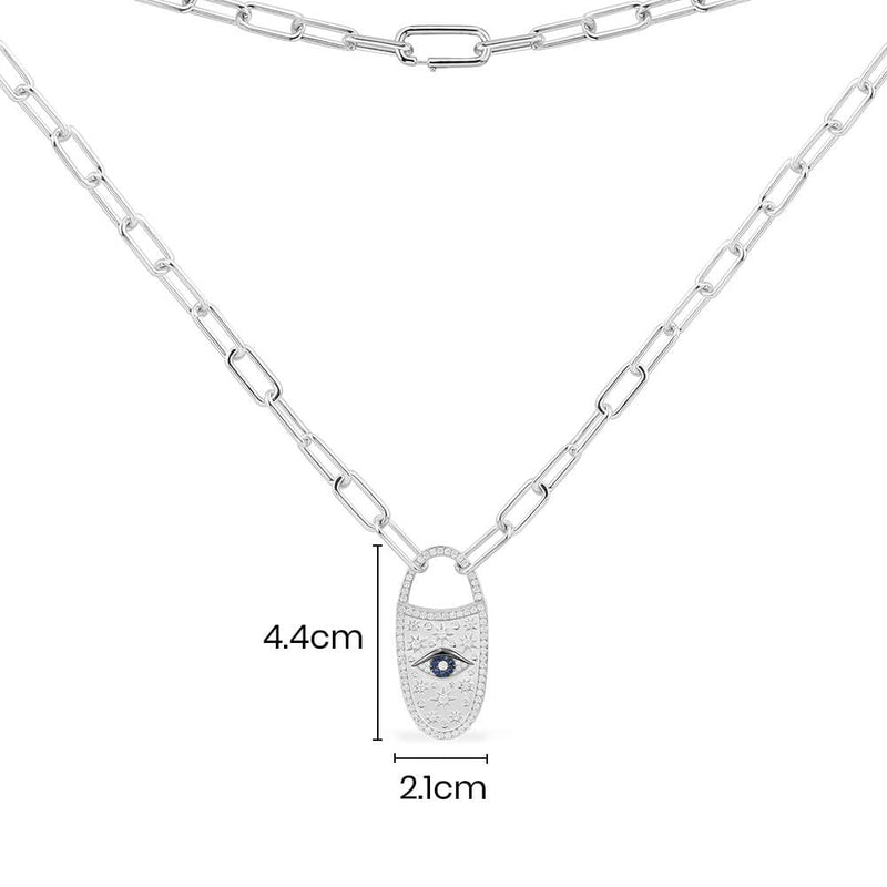 Lucky Eye Lock Chain Necklace - White Silver