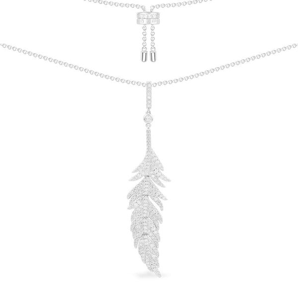 Feather Adjustable Necklace - White Silver