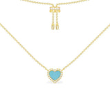 Lagoon Blue Heart Pendant Adjustable Necklace - Yellow Silver