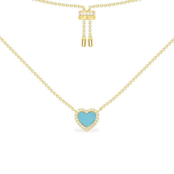 Lagoon Blue Heart Pendant Adjustable Necklace - Yellow Silver