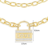 LOVE Embellished Lock Necklace - Yellow Silver