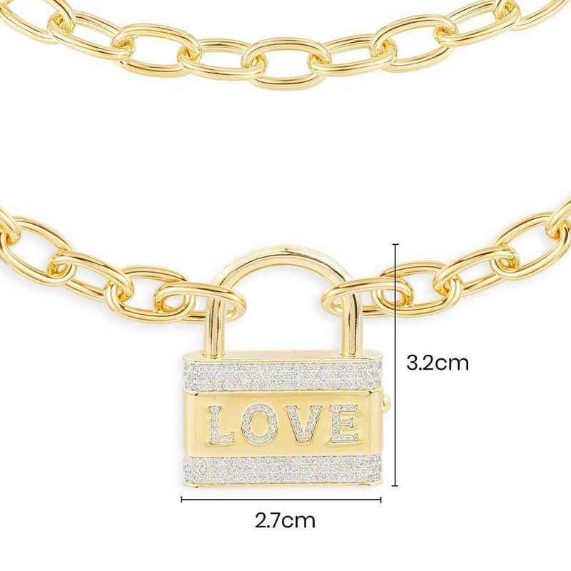 LOVE Embellished Lock Necklace - Yellow Silver