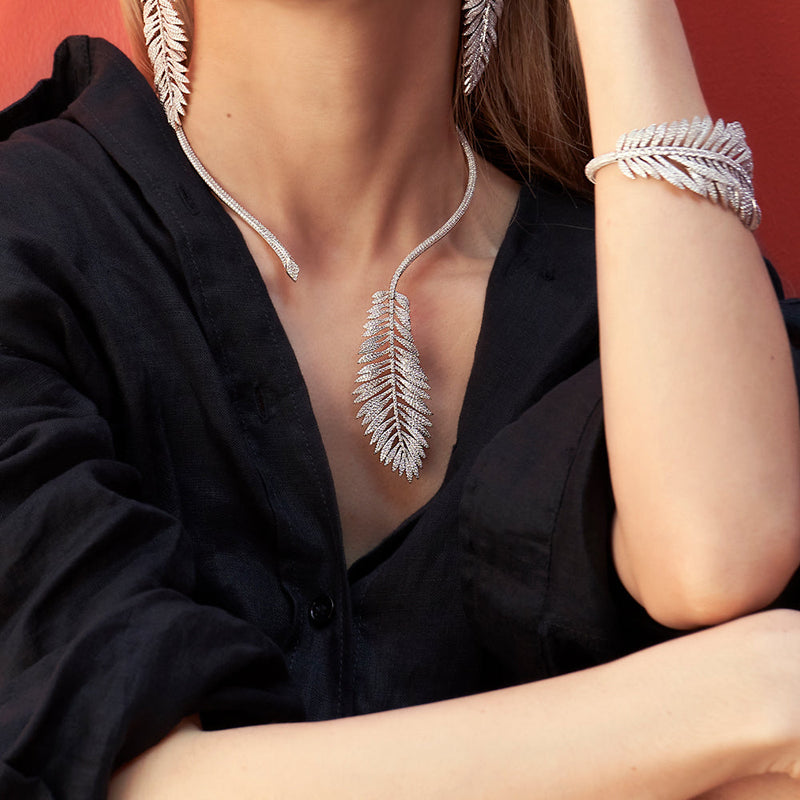 APM Monaco Palm Leaf Open Choker in silver