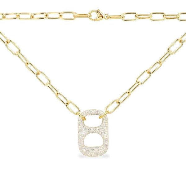 Paved Can Tab Chain Necklace - Yellow Silver