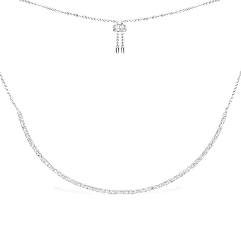 Dainty Paved Adjustable Necklace - silver