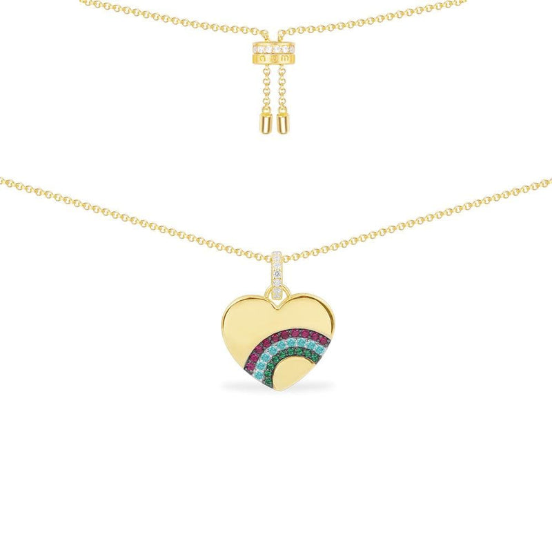 Rainbow Heart Adjustable Necklace - Yellow Silver