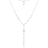 Y-Drop Pearl Flowers Adustable Necklace - Silver