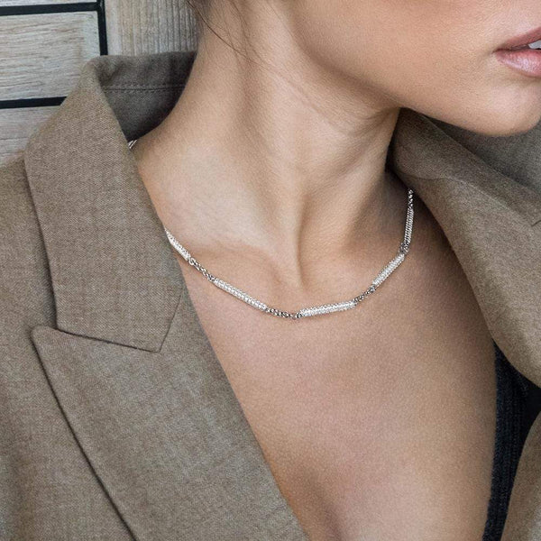 Paved Dainty Choker - silver