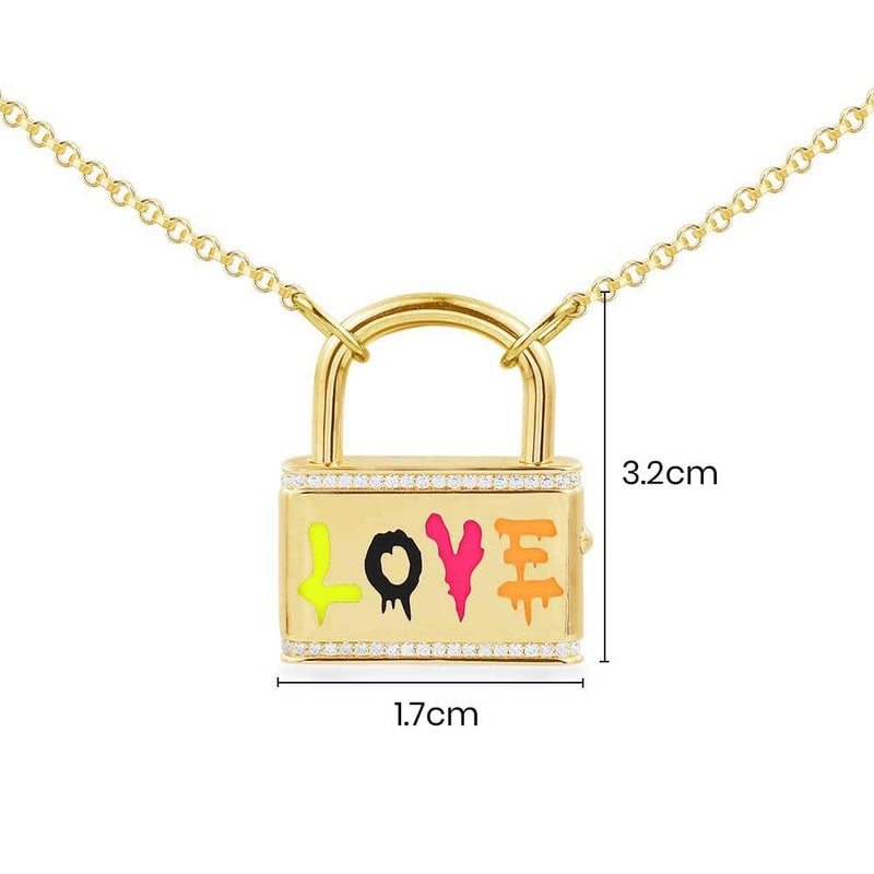 Multicolor Neon LOVE Lock Necklace - Yellow Silver