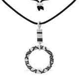 Black & white circle pendant adjustable nylon necklace - silver