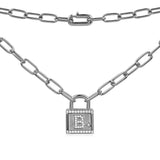 Alphabet Lock Necklace - Dark Grey Silver