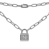 Alphabet Lock Necklace - Dark Grey Silver