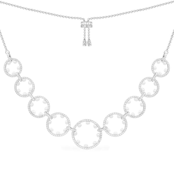 Pavé Adjustable Necklace with Pearl - Silver