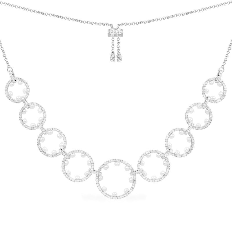 Pavé Adjustable Necklace with Pearl - Silver