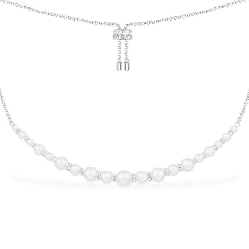 Pearl Adjustable Necklace - Silver