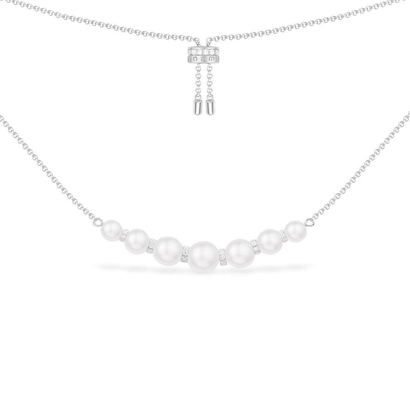 Dainty Pearl Adjustable Necklace - Silver