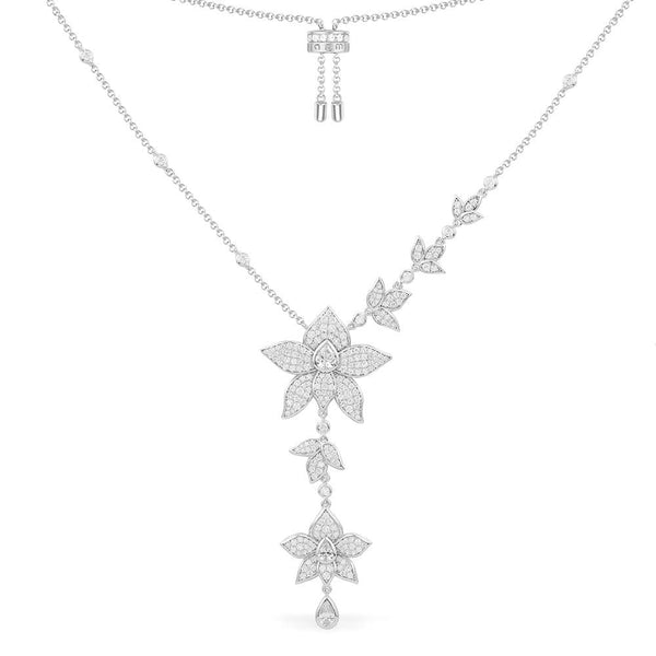 Flowers Y-Drop Adjustable Necklace - silver