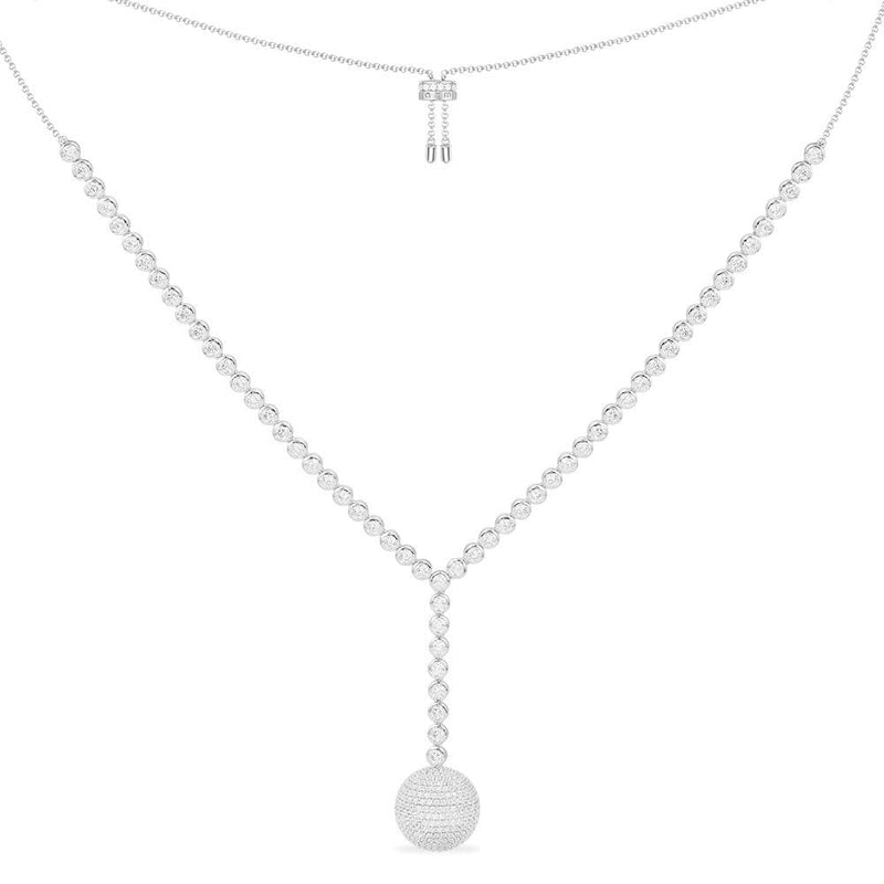 Disco Ball Y-Drop Adjustable Necklace - silver