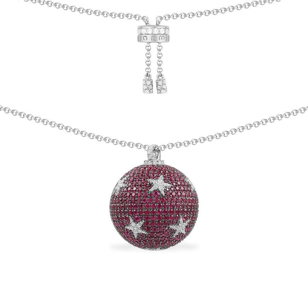 Red Disco Ball Adjustable Necklace - silver