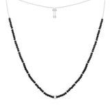 Black agate adjustable necklace with sliding ring - silver