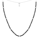 Black agate adjustable necklace with sliding rings - silver