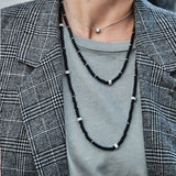 APM Monaco Black agate adjustable necklace with sliding rings in silver