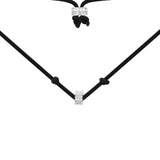 Black adjustable nylon necklace with sliding ring - silver