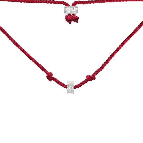 Red adjustable nylon necklace with sliding ring - silver