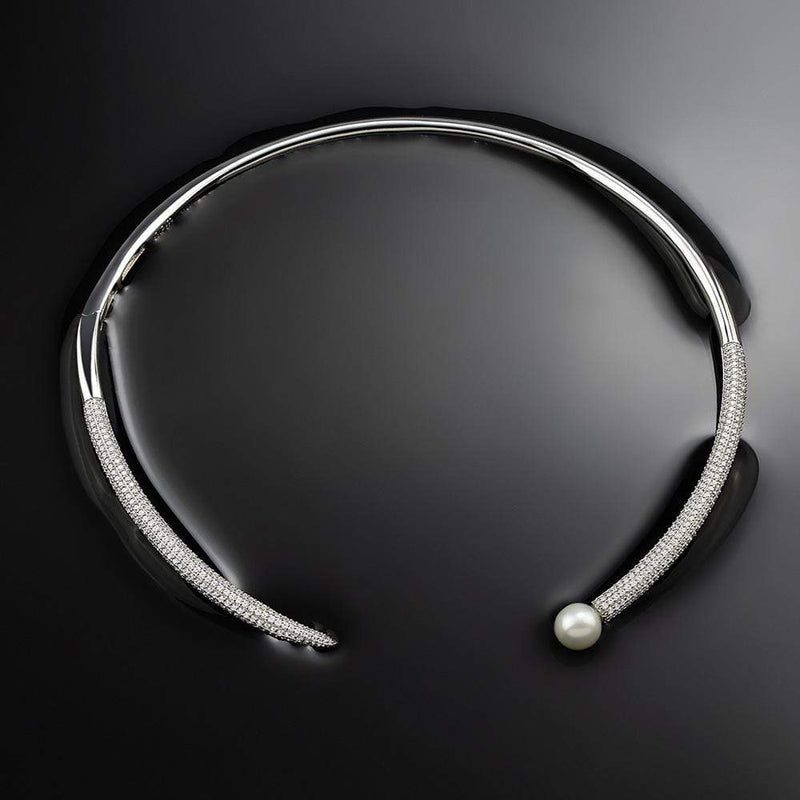 Open choker with pearl - silver