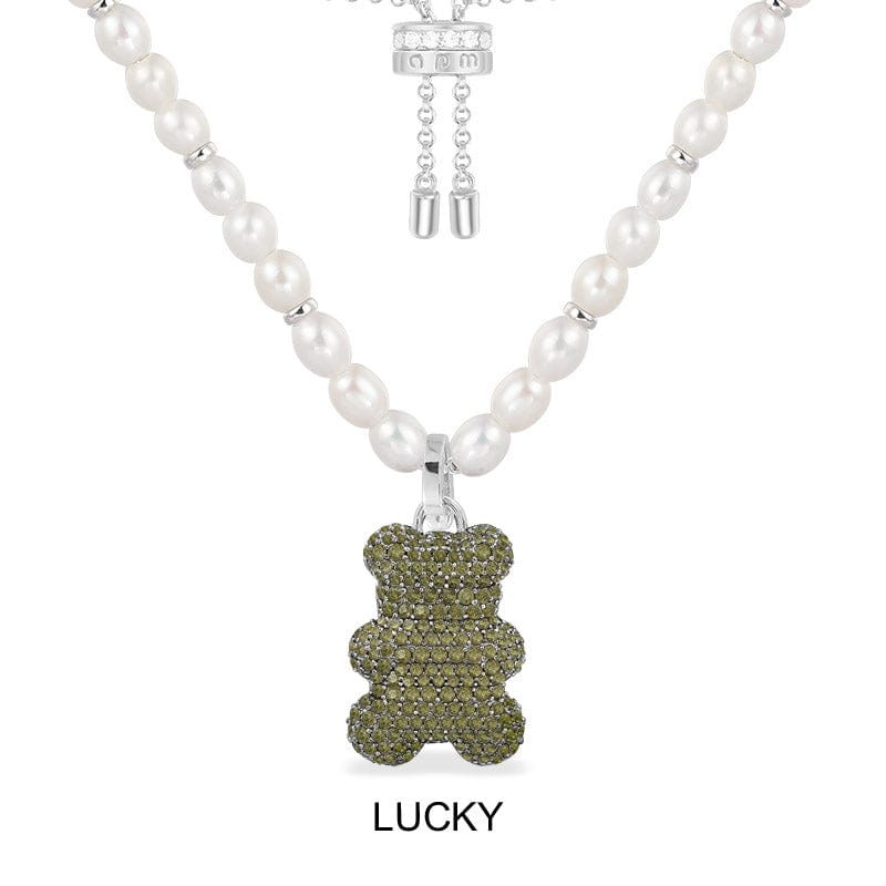 Lucky Yummy Bear (Clippable) Adjustable Necklace with Pearls