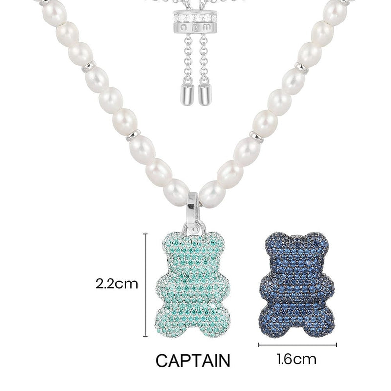 Captain Yummy Bear (CLIPPABLE) Adjustable Necklace with Pearls