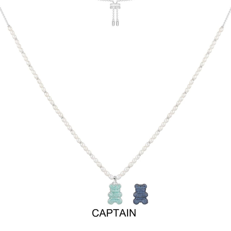 Captain Yummy Bear (CLIPPABLE) Adjustable Necklace with Pearls