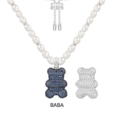 Baba Yummy Bear (Clippable) Adjustable Necklace with Pearls