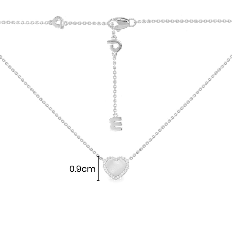 Mini White Nacre Heart Adjustable Necklace - silver