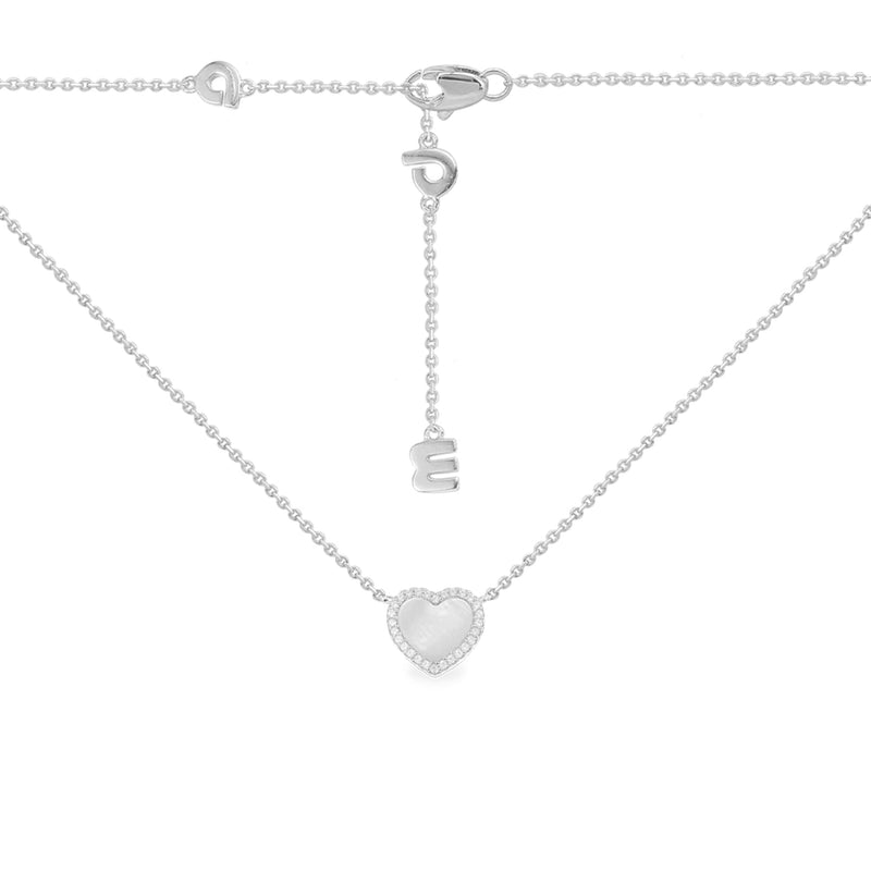 Mini White Nacre Heart Adjustable Necklace - silver